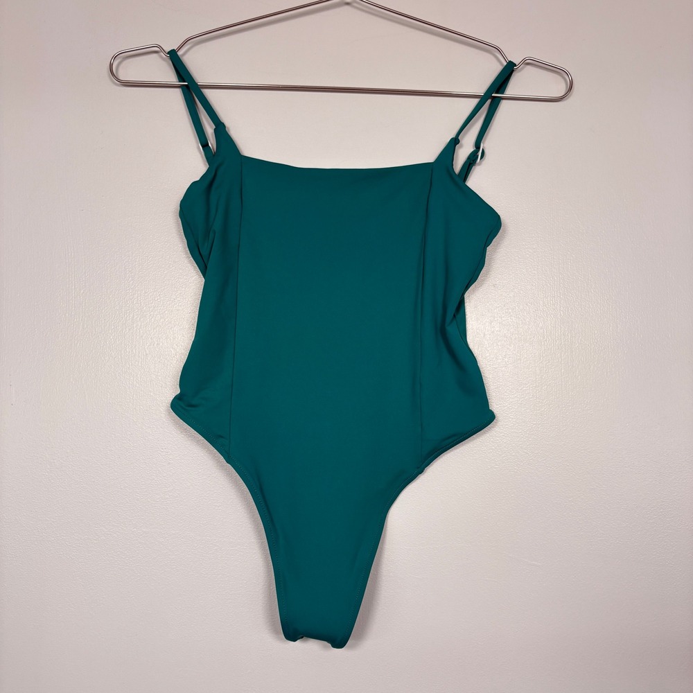 Toast Swim Womens One Piece Swimsuit Size S Teal Blue Square Neck Scoop Back